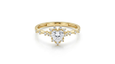 inele de logodna aur 14k - Inel din Aur Galben 14K cu Inimă Solitară și Halo de Zirconiu