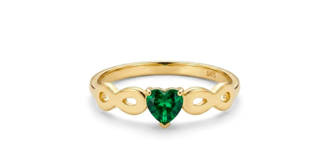 Inele aur 14k - Inel din Aur Galben 14K cu Inimă Verde Smarald și Simbolul Infinitului