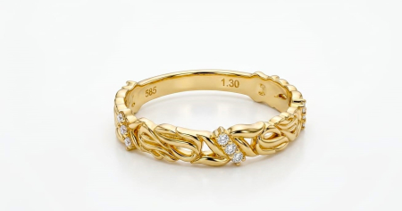 Inele aur 14k - Inel din Aur Galben 14K cu Model Filigran Împletit și Barete cu Zirconii