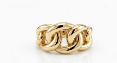 Inele aur 14k - Inel din Aur Galben 14K cu Model Lanț Curbat (Chunky Cuban Link)