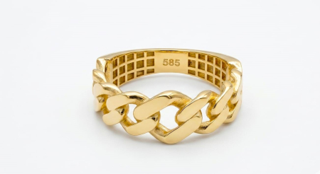 Inele aur 14k - Inel din Aur Galben 14K cu Model Lanț Curbat (Cuban Link Ring)