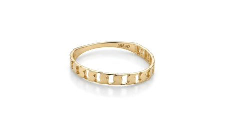 Inele aur 14k - Inel din Aur Galben 14K cu Model Lanț Curbat – Stil Minimalist și Urban Chic