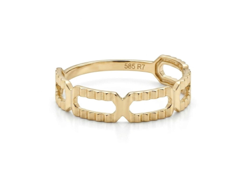 Inele aur 14k - Inel Din Aur Galben 14K Cu Modele Geometrice Decupate