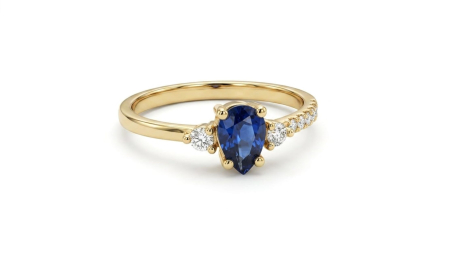 Inele aur 14k - Inel din Aur Galben 14K cu Safir Pară și Diamante – Eleganță Regală