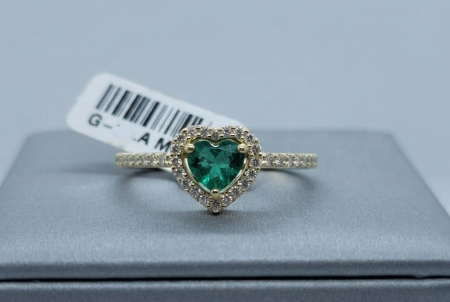 inele cu diamant - Inel din Aur Galben 14K cu Smarald Natural Inimă și Halo de Diamante