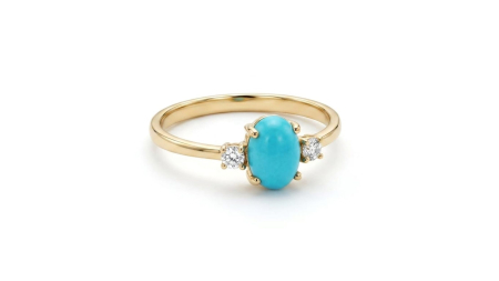 Inele aur 14k - Inel din Aur Galben 14K cu Turcoaz Oval și Două Cristale Zirconia