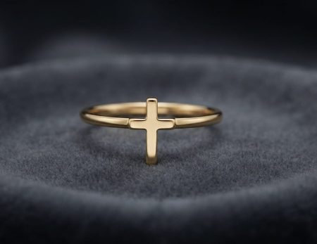 bijuterii aur - Inel din Aur Galben 14K – Design Minimalist cu Cruce Orizontală