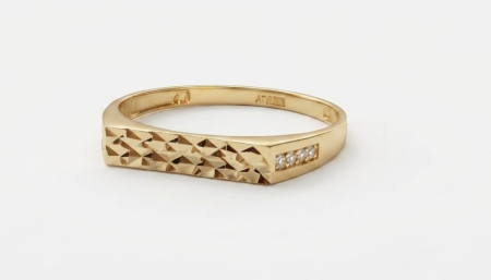 Inele aur 14k - Inel din Aur Galben 14K – Geometrie Arhitecturală și Reflexii Diamantate