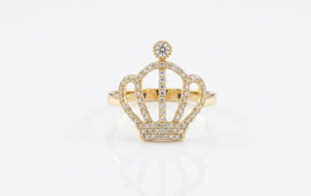 Inele aur 14k - Inel din Aur Galben 14K în Formă de Coroană Regală cu Pavé de Zirconii