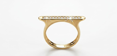 Inele aur 14k - Inel din Aur Galben 14K "LUXE" cu Plăcuță Orizontală și Pavé de Zirconii
