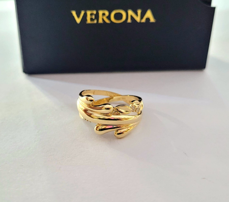 Inele aur 14k - Inel din Aur Galben 14K model Leaf Bypass cu Cristale – Design Fluid și Eleganță Organică Statement
