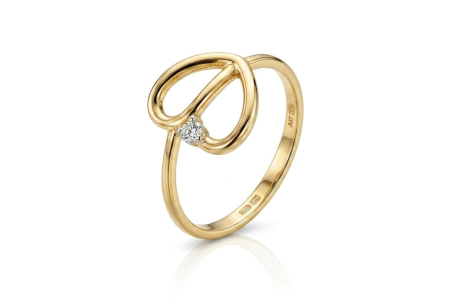 Inele aur 14k - Inel din Aur Galben de 14K cu Design Abstract Nod / Inimă Stilizată și Zirconiu