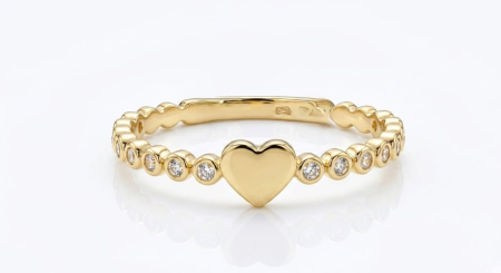 Inele aur 14k - Inel din Aur Galben de 14K cu Inimă Centrală și Bandă Eternity din Zirconii în Casetă Rotundă