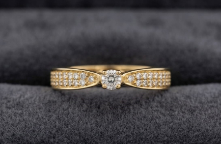 inele cu diamant - Inel din Aur Galben de 14K cu Pavaj de Diamante – Strălucire Opulentă