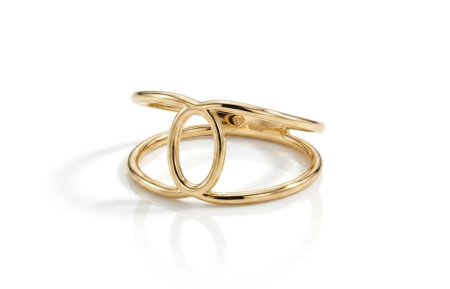Inele aur 14k - Inel Dublu din Aur Galben 14K cu Element Central Oval Minimalist