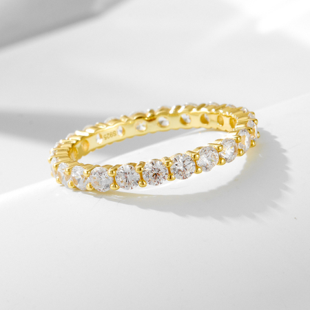 Inel argint 925 - Inel Eternity din Argint 925 Aurit cu Bandă Completă din Cristale Zirconia Rotunde