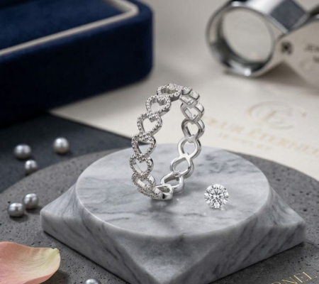 Inel argint 925 - Inel Eternity din Argint 925 Aurum Jewelry – Model Inimi Împletite Parțial Pavat