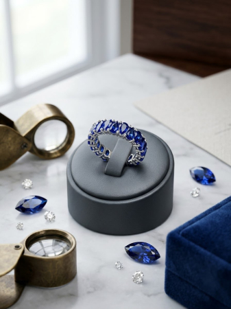 Inel argint 925 - Inel Eternity din Argint 925 cu Zirconiu Albastru Safir – Eleganță Regală și Strălucire Absolută