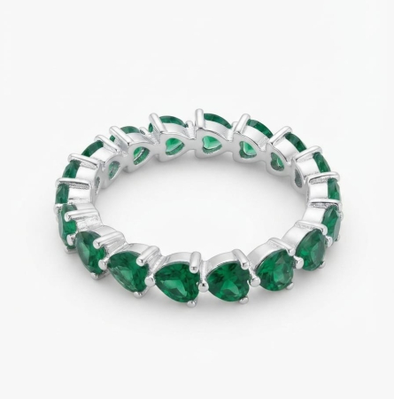 Inel argint 925 - Inel Eternity din Argint 925 cu Zirconiu Verde Smarald în Formă de Inimă