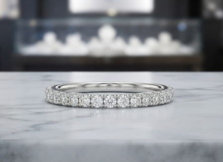 inele cu diamant - Inel Eternity din Aur Alb de 18K cu Diamante Naturale 0.155ct