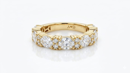 Inele aur 14k - Inel Eternity din Aur Galben 14K cu Diamante/Zirconii Ovale și Rotunde