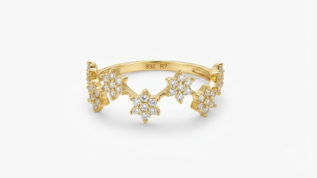Inele aur 14k - Inel Eternity din Aur Galben 14K cu Model Floral Constelație și Zirconii – 1.29g