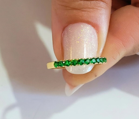 Inele aur 14k - Inel Eternity din Aur Galben 14K cu Semipavaj de Smaralde sau Zirconia Verde Verona