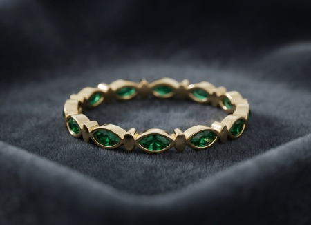 bijuterii aur - Inel Eternity din Aur Galben 14K cu Zirconiu Verde Smarald – Eleganță Regală