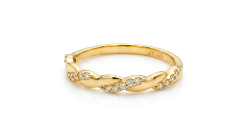 Inele aur 14k - Inel Eternity Împletit din Aur Galben 14K cu Pavaj de Zirconii (Twisted Band)