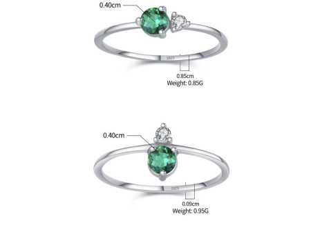 Inel argint 925 - Inel Fin din Argint 925 cu Zirconiu Verde Smarald și Accente Clare (H2)