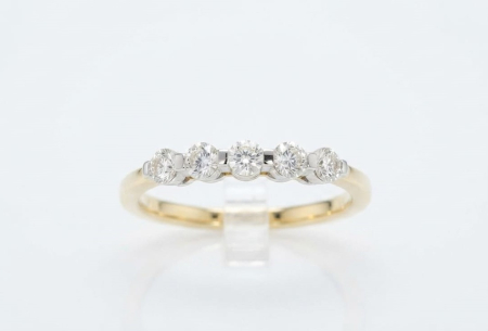 inele cu diamant - Inel Five-Stone din Aur Galben și Alb de 14K cu Diamante Naturale 0.20ct