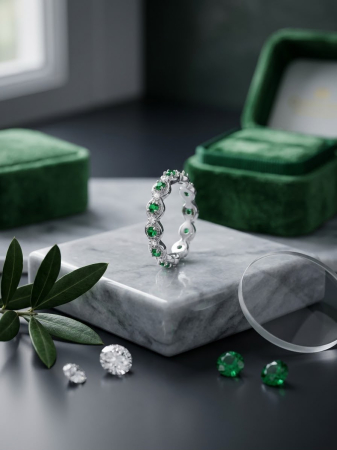 Inel argint 925 - Inel Full Eternity din Argint 925 Aurum Jewelry – Model Geometric cu Pietre Verde Smarald