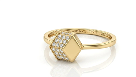 Inele aur 14k - Inel Geometric din Aur 14K cu Element Hexagonal și Pavaj de Zirconiu