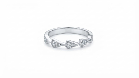 bijuterii aur - Inel Geometric din Aur Alb 14K cu Model Săgeți și Pavé de Zirconii – 1.54g