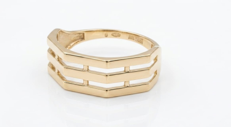 Inele aur 14k - Inel Geometric Lat din Aur Galben 14K cu Design Chevron Multistrat