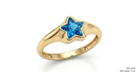Inele aur 14k - Inel Ghiul din Aur Galben 14K cu Stea din Topaz Albastru London Blue