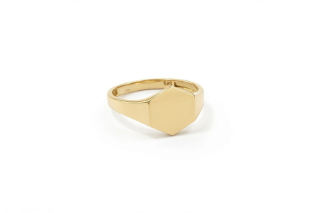 bijuterii aur - Inel Ghiul Minimalist din Aur Galben 14K cu Plăcuță Hexagonală – 1.86g