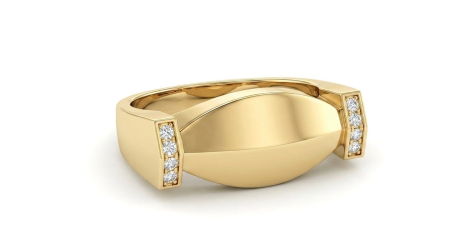 Inele aur 14k - Inel Ghiul Modern din Aur Galben 14K cu Fațetă Bombată și Barete cu Zirconii