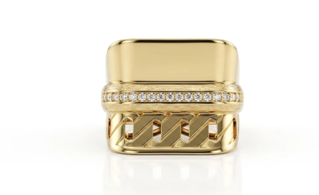 Inele aur 14k - Inel Ghiul Statement din Aur Galben 14K cu Model Trilogic Structural și Zirconii