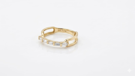 Inele aur 14k - Inel Half-Eternity din Aur Galben 14K cu Pietre Baghetă – Eleganță Geometrică și Rafinament