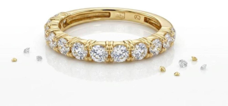 Inele aur 14k - Inel Half-Eternity din Aur Galben 14K cu Șir de Diamante/Zirconii Mari
