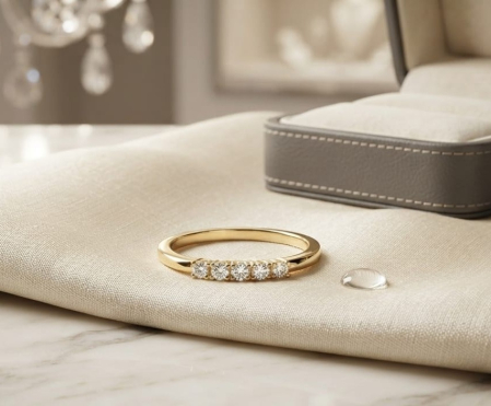 bijuterii aur - Inel Half-Eternity din Aur Galben 14K – O Linie de Strălucire Eternă