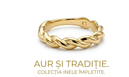 Inele aur 14k - Inel Împletit din Aur Galben 14K „Aur și Tradiție” cu Textură Răsucită
