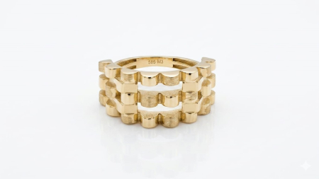 Inele aur 14k - Inel Lat din Aur Galben 14K cu Design Texturat tip Brățară Cărămidă