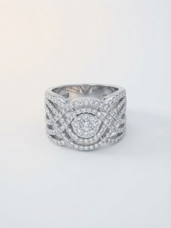 OUTLET - Inel Lat Statement din Argint 925 „Imperial Halo” cu Pavaj Dens de Zirconii]