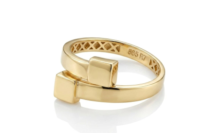 Inele aur 14k - Inel Minimalist Bypass din Aur Galben 14K cu Elemente Cubice