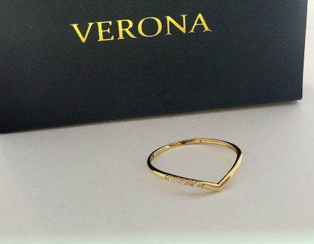 Inele aur 14k - Inel Minimalist Chevron în V din Aur Galben 14K cu Cristale
