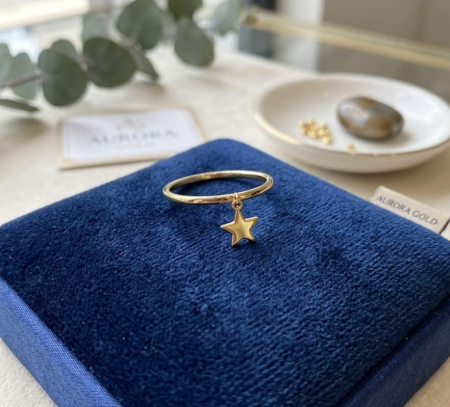 Inel argint 925 - Inel Minimalist din Argint 925 Placat cu Aur Aurora Jewelry – Cu Charm Stea Atârnătoare