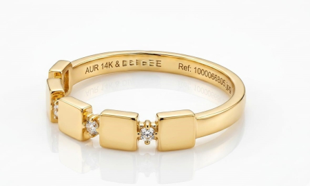 Inele aur 14k - Inel Minimalist din Aur 14K cu Plăcuțe Pătrate și Accente Strălucitoare