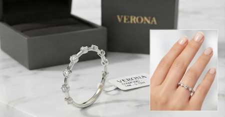 bijuterii diamant - Inel Minimalist din Aur Alb 14K cu Diamante Naturale 0.12 CT – Verona Elegance